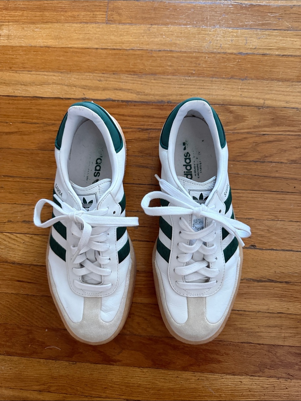 adidas White Platform Samba Sneakers with Green Stripes - Picture 2 of 7